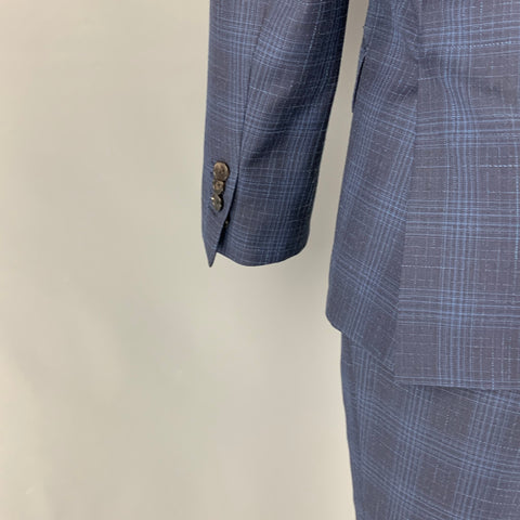 ETRO Size 38 Navy Blue Plaid Wool Blend Notch Lapel Suit
