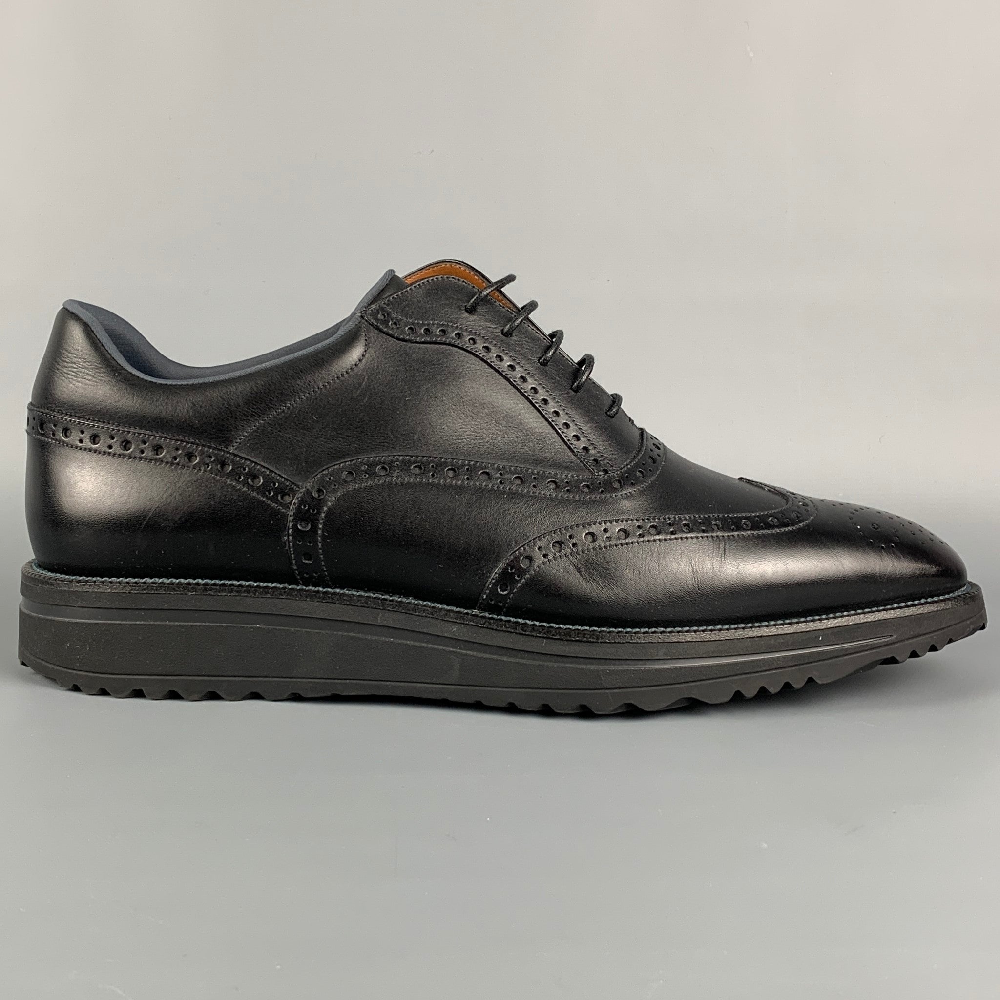 BALLY Size 11.5 Black Antique Leather Wingtip Lace Up Shoes 