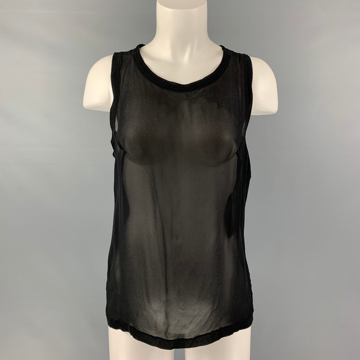 YVES SAINT LAURENT Size L Black Silk See Through Tank Casual Top