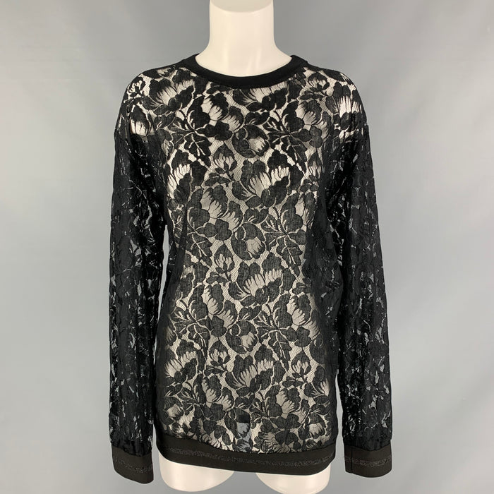 STELLA McCARTNEY Size S Black Lace Cotton & Polyamide Crew-Neck Pullover