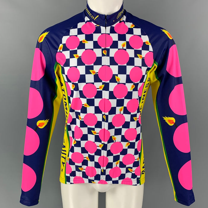 WALTER VAN BEIRENDONCK SS20 Size L Blue Pink Graphic Nylon Jersey Bike Top