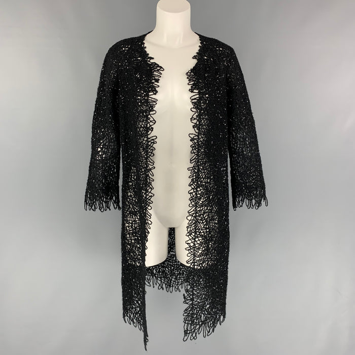OSCAR DE LA RENTA 2012 Size M Black Silk Blend Crochet Cardigan