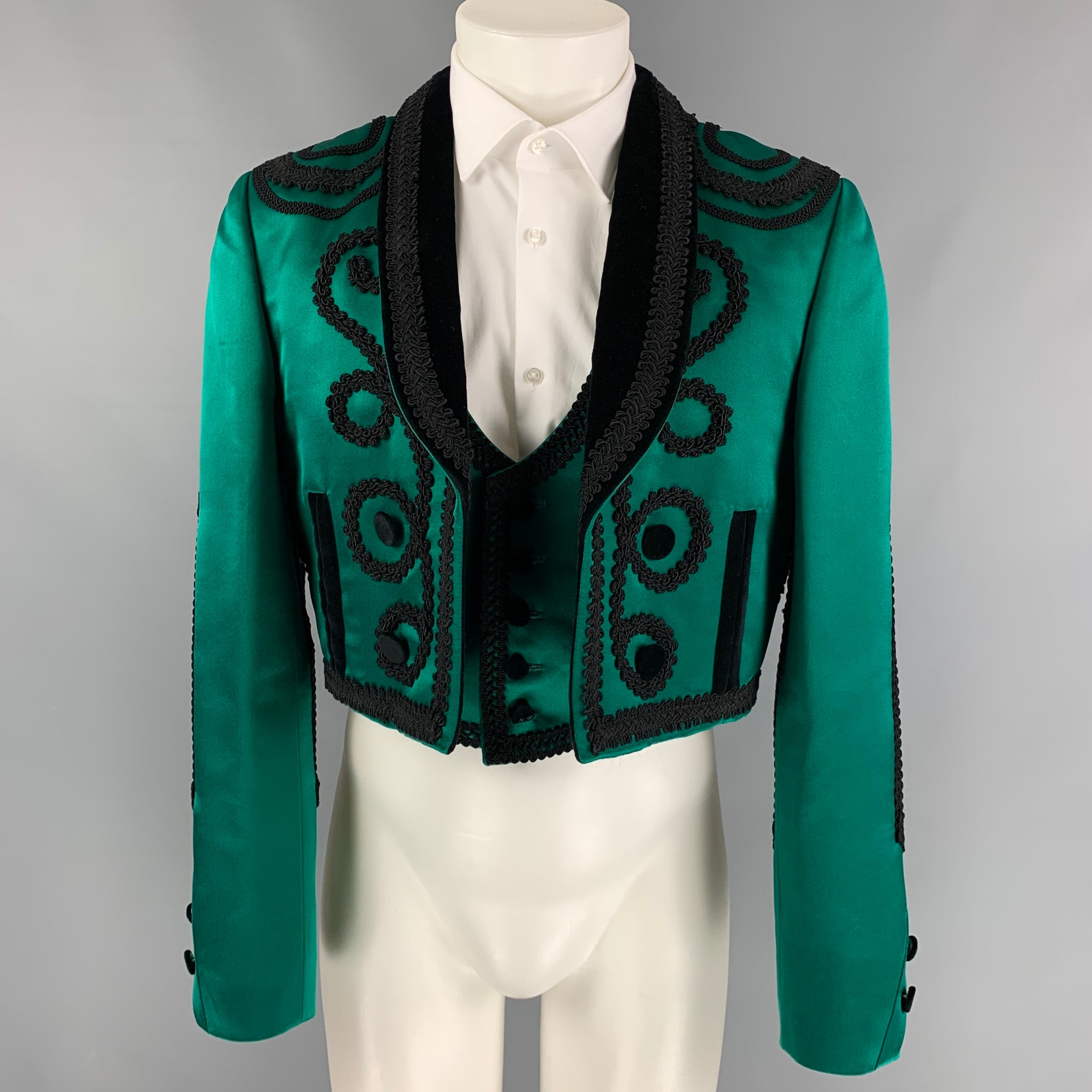 DOLCE & GABBANA SS 15 Size 40 Emerald Green Black Silk Embroidered