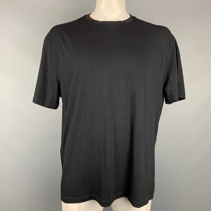 GIORGIO ARMANI Size XXL Black Rhombus Viscose Blend Crew-Neck T-shirt