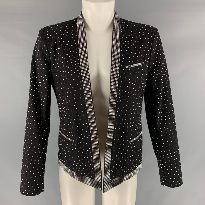 BALMAIN Size 40 Black Studded Cotton Open Front Jacket