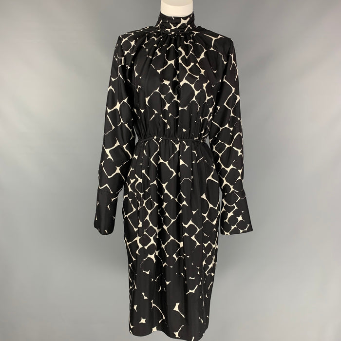 MARC JACOBS Size 4 Black & White Print Silk Shift Dress