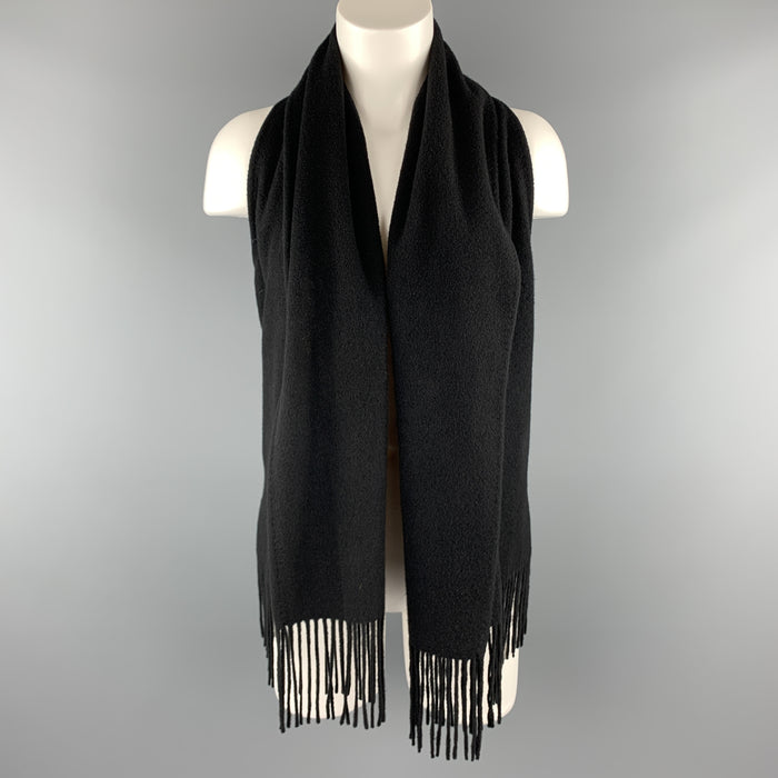 HERMES Size 8 Black Cashmere Fringe Leather Back Scarf Vest