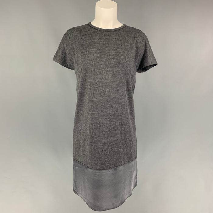 BRUNELLO CUCINELLI Size M Grey Wool Two Tone Short Sleeve Dress