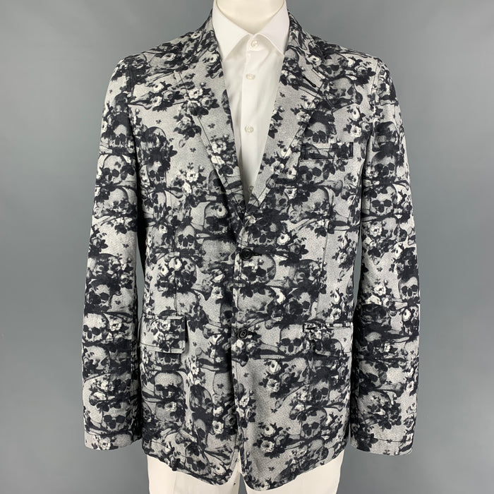 COMME des GARCONS HOMME PLUS Size XL Black White Skulls Cotton Sport Coat