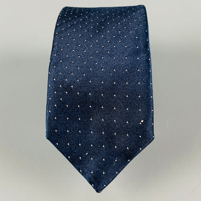 PRADA Navy White Dots Silk Satin Tie