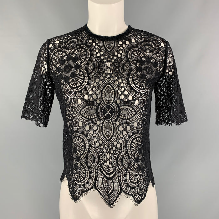 SANDRO Size S Black Lace Cropped Top