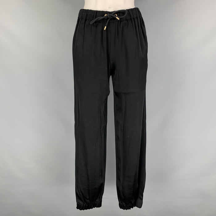LANVIN Size 4 Black Viscose Acetate Drawstring Casual Pants