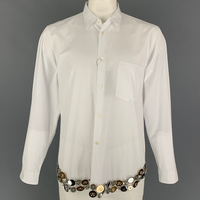 COMME des GARCONS HOMME PLUS Size L White Metal Applique Cotton Long Sleeve Shirt