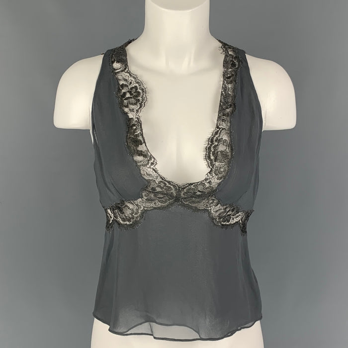 GUCCI Size 4 Grey Silk Lace Camisole Dress Top
