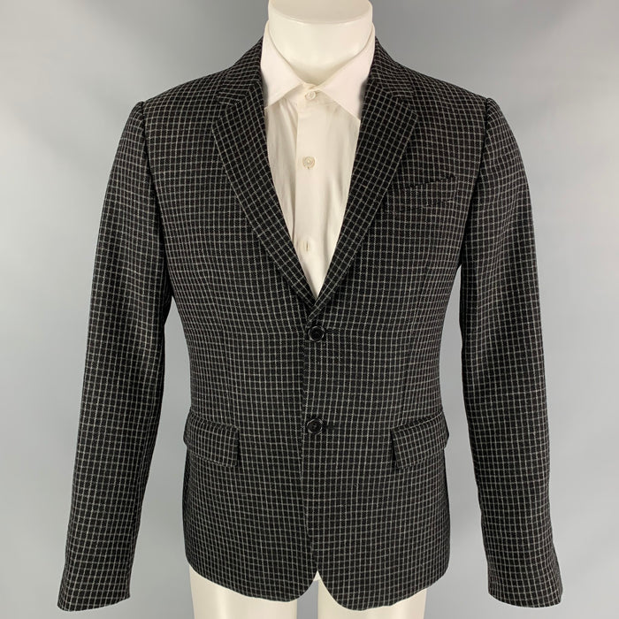 MARNI Size 38 Black & Grey Window Pane Wool Notch Lapel Sport Coat
