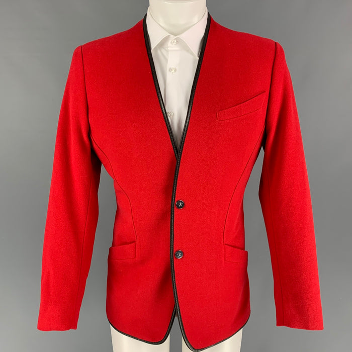 THIERRY MUGLER Size 40 Red Wool Angora Collarless Jacket