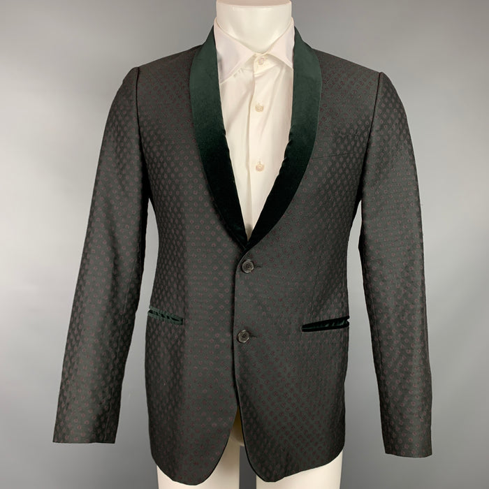 SALVATORE FERRAGAMO Size 38 Black & Burgundy Print Wool / Silk Sport Coat