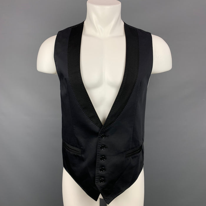 DOLCE & GABBANA Talla 40 Chaleco con cuello chal de algodón / seda negro