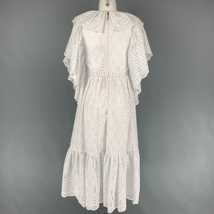 MSGM Size 4 White Cotton Eyelet Ruffle Dress