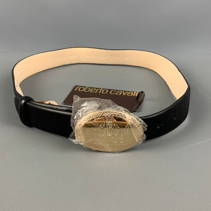 ROBERTO CAVALLI Size 4 Black Gold Leather Belt