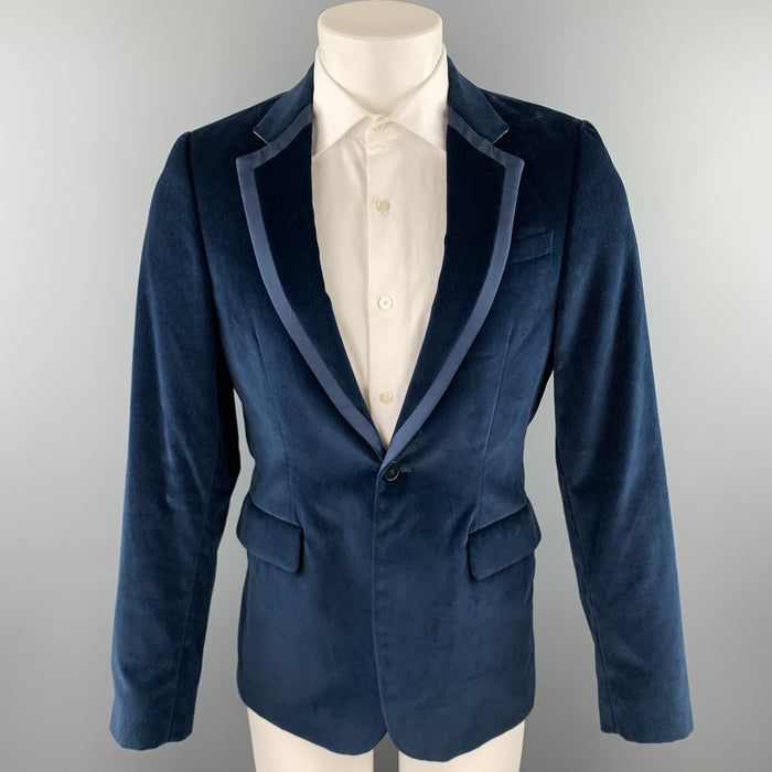 PS by PAUL SMITH Talla 38 Abrigo deportivo con solapa de muesca de terciopelo de algodón azul marino