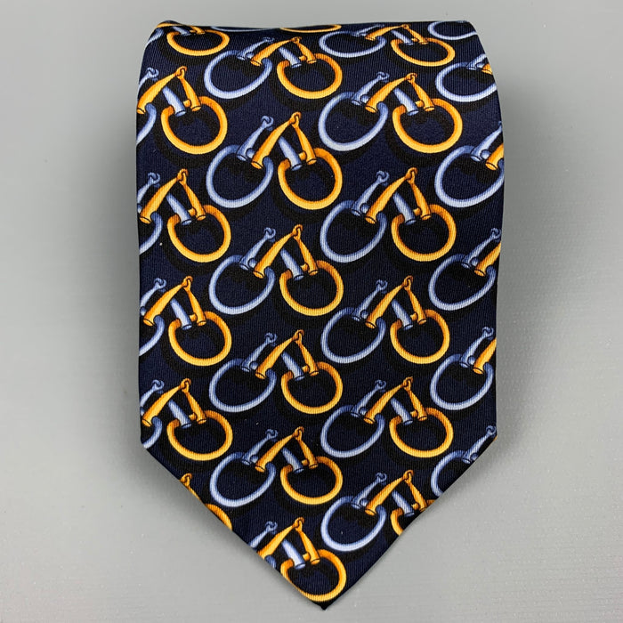 GUCCI Navy & Blue Gold Equestrian Silk Tie