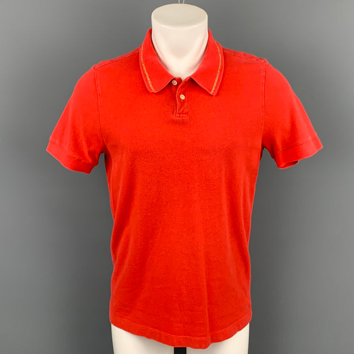 DRIES VAN NOTEN Size M Orange Cotton Gold Trim Short Sleeve Polo