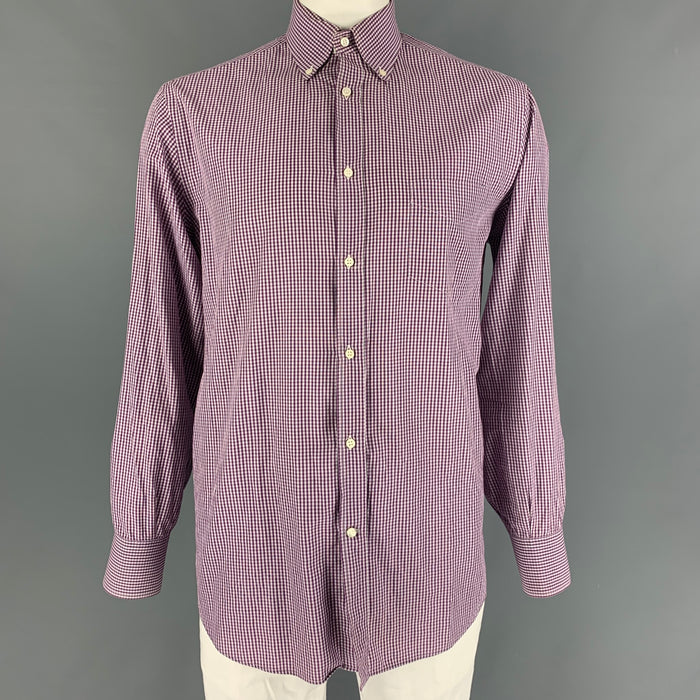 BRUNELLO CUCINELLI Size XL Purple & White Checkered Cotton Long Sleeve Shirt