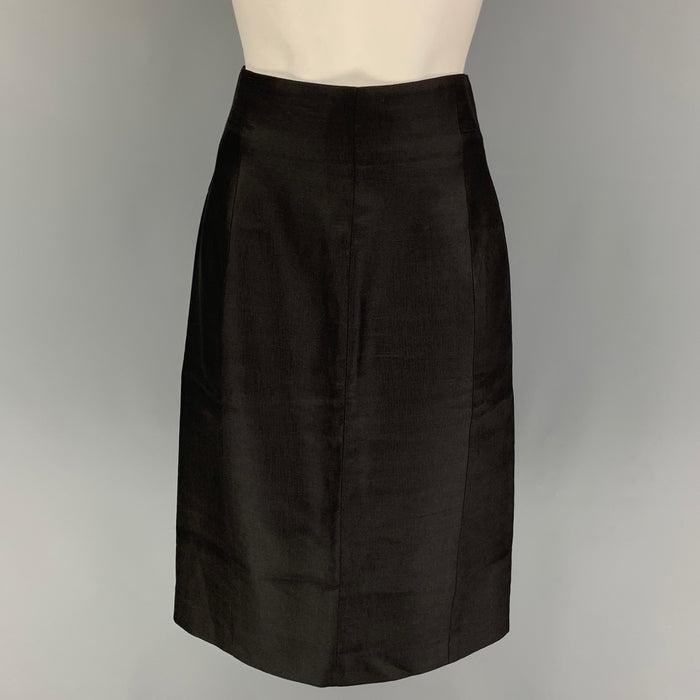 VERSACE Size 8 Black Wool Silk Pencil Below Knee Skirt