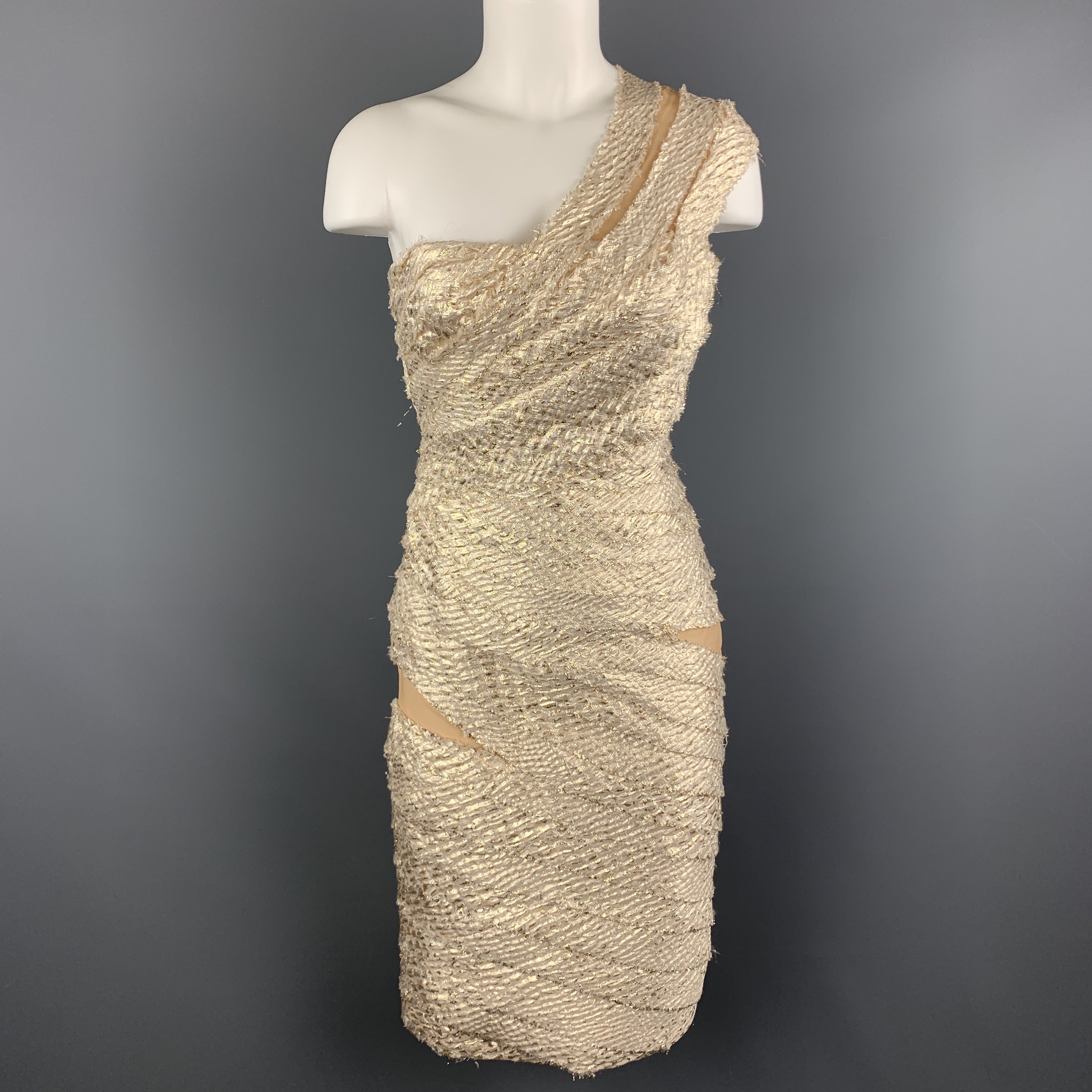 herve leger gold one shoulder dress AVAILABLE NOW The Herve Leger Metallic Sara Gown in Gold Foil is landing next week in a size XXS!