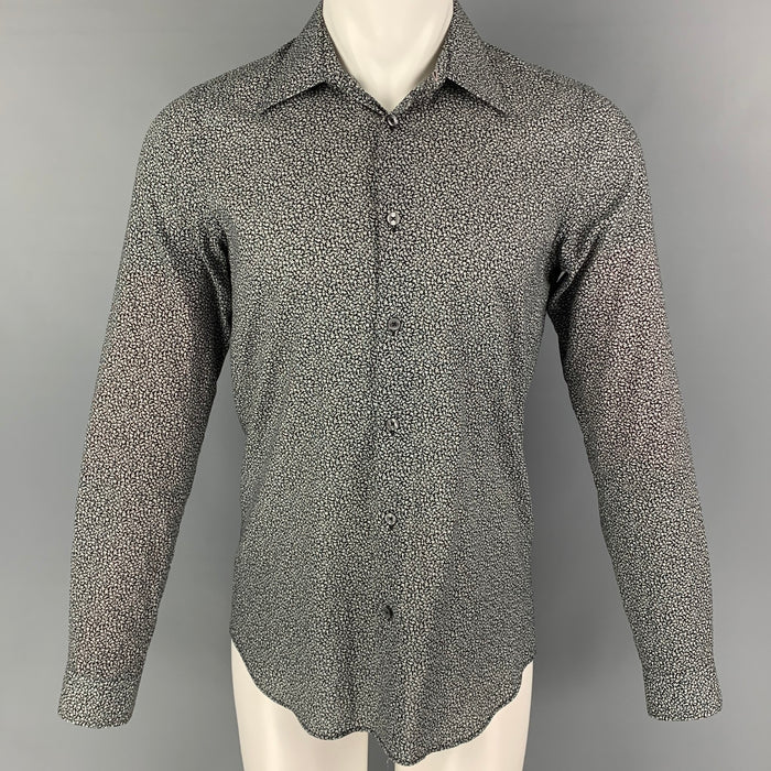 PAUL SMITH Talla S Camisa de manga larga con botones de algodón con estampado blanco y negro