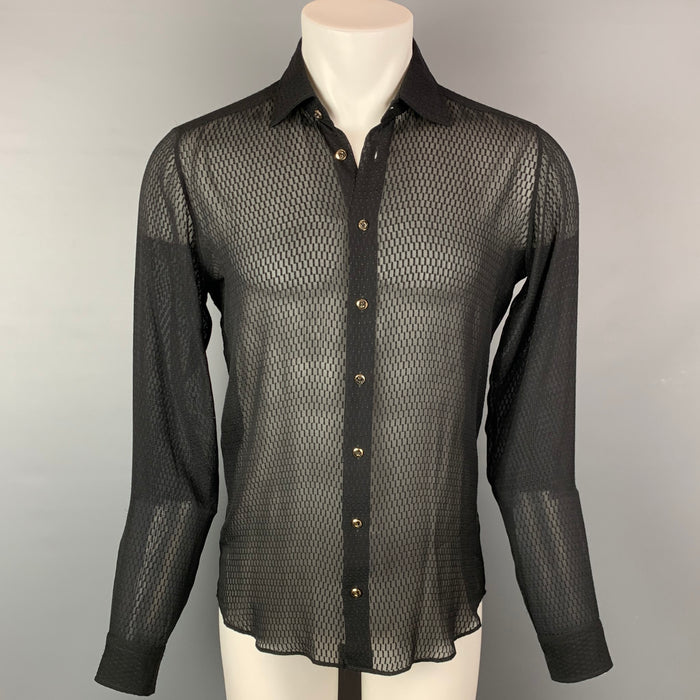 ETRO Size S Black See-Through Silk Button Up Long Sleeve Shirt