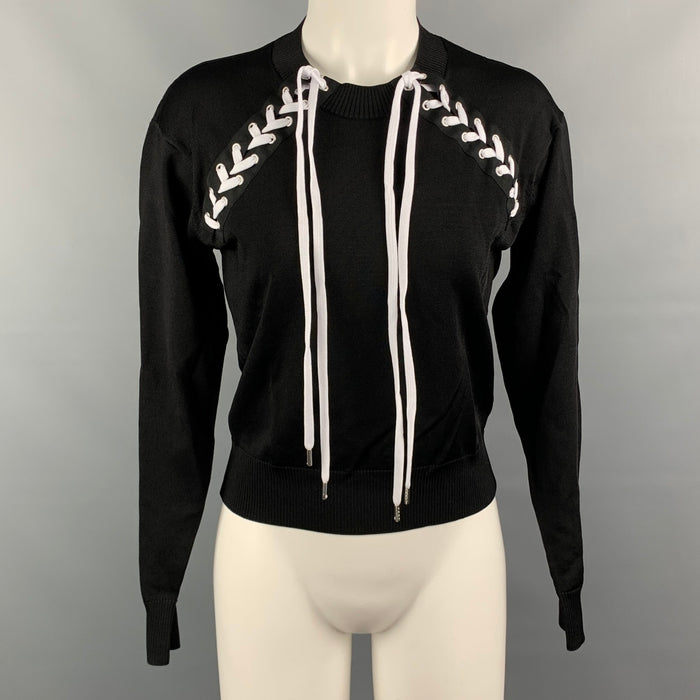 LOVE MOSCHINO Size 6 Black Viscose / Polyamide White Laces Pullover
