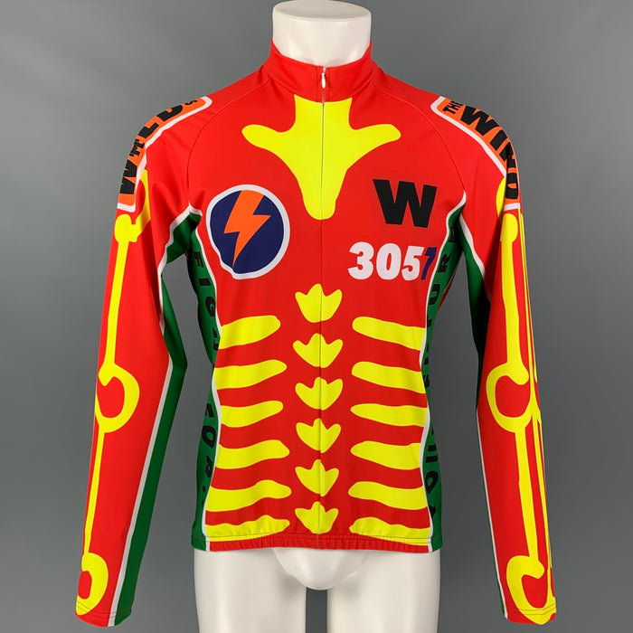 WALTER VAN BEIRENDONCK SS19 Size L Red Graphic Nylon Jersey Bike Top