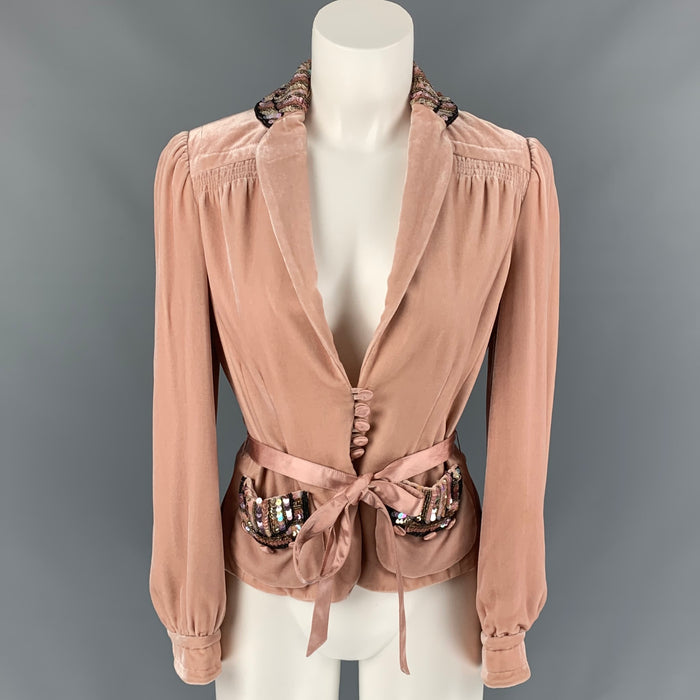 MARC by MARC JACOBS Talla 6 Chaqueta con cuentas de seda y rayón rosa