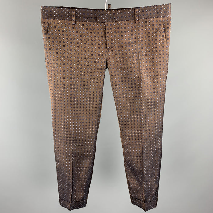 DSQUARED2 Size 8 Brown Jacquard Silk Cropped Dress Pants