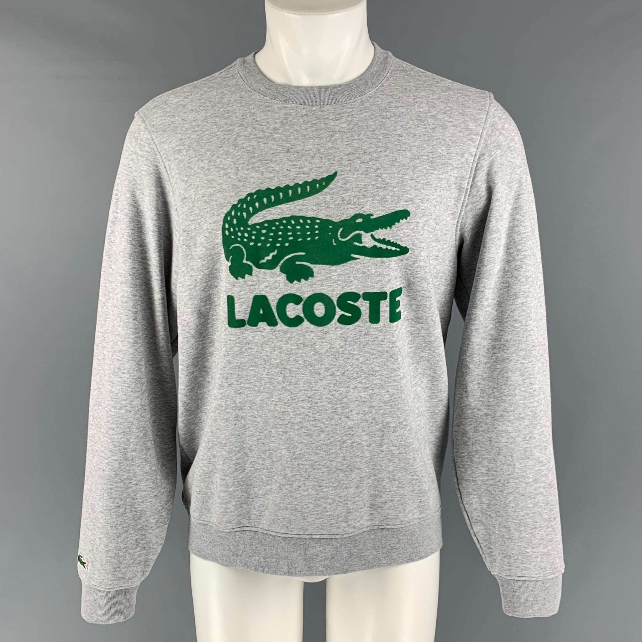 LACOSTE Size M Grey Green Alligator Cotton Crew Neck Sweatshirt