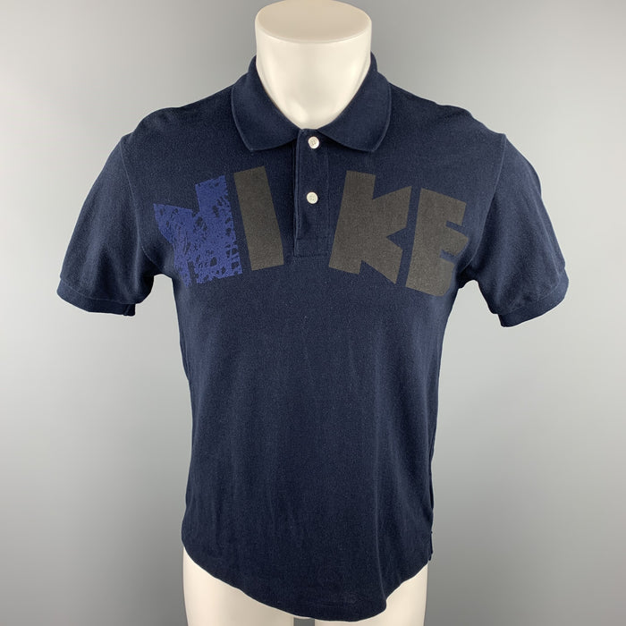 COMME des GARCONS Size S Navy Logo Pique Buttoned Polo