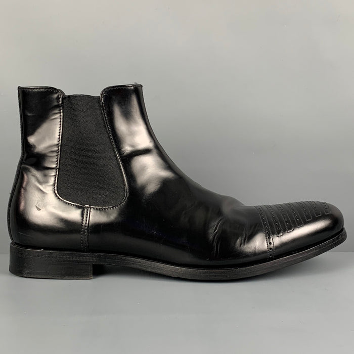 PRADA Size 9 Black Perforated Leather Ankle Boots