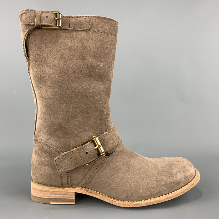JIL SANDER Size 7 Taupe Suede Bucke Strap Biker Boots