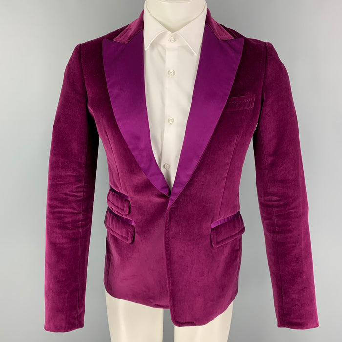 DSQUARED2 Size 36 Magenta Velvet Cotton Velvet Peak Lapel Sport Coat
