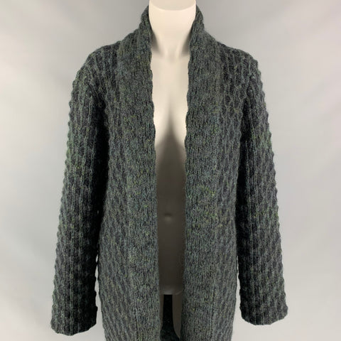 MISSONI Size 6 Charcoal & Green Knitted Wool / Mohair Open Front Coat