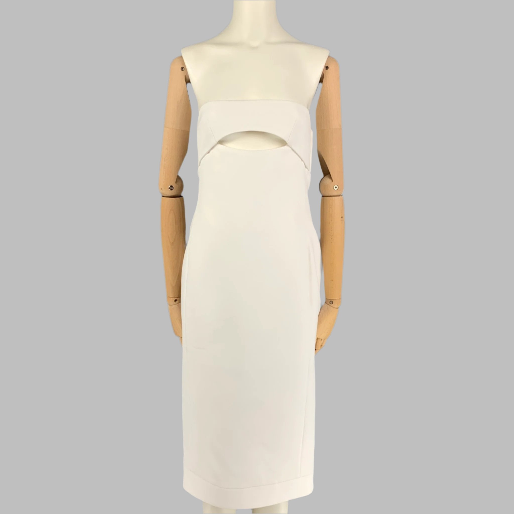 SAINT LAURENT Size 4 White Viscose Strapless Cutout Cocktail Dress