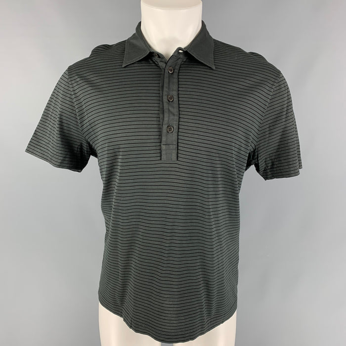 PRADA Size L Grey Black Stripe Cotton Buttoned Polo