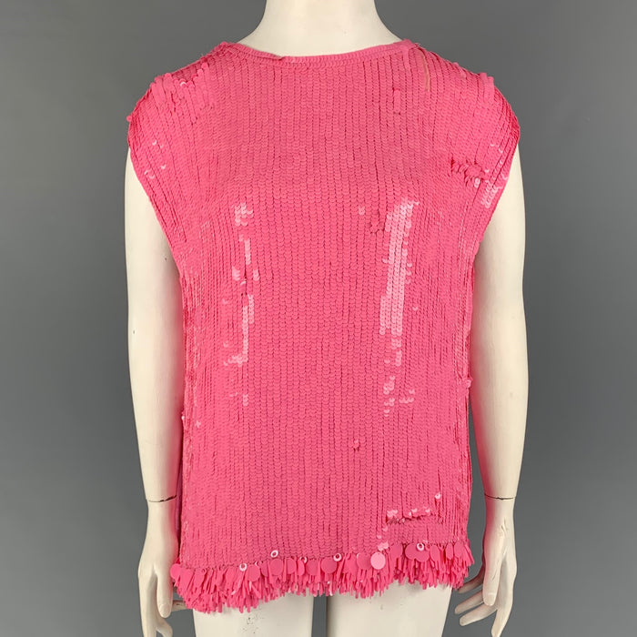 DRIES VAN NOTEN FW 21 Size 10 Pink Viscose Sequined Sleeveless Dress Top
