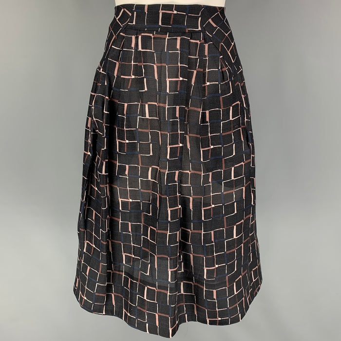 MARNI Size 6 Black Taupe Silk Wool Pleated Skirt