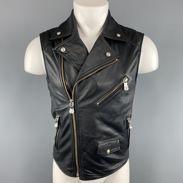 VERSUS by VERSACE Size XS Black Leather Lion Head Biker Vest