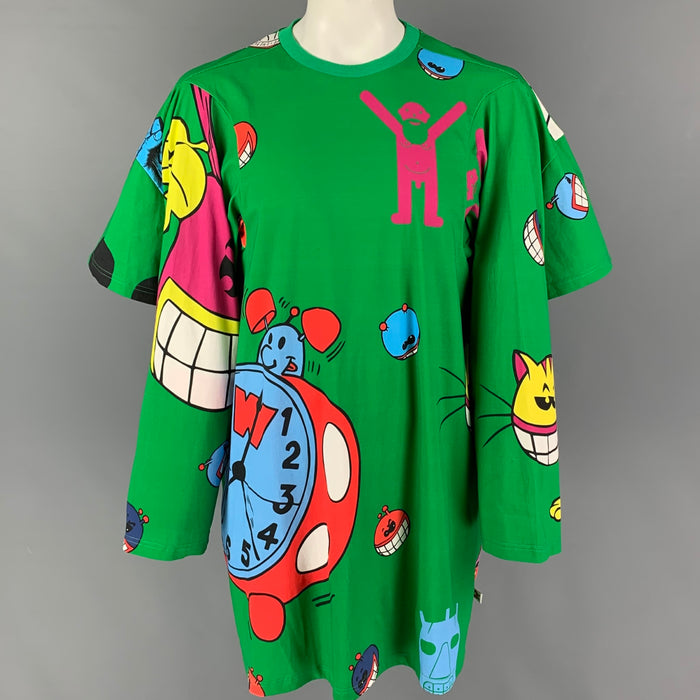 WALTER VAN BEIRENDONCK FW 21 Size One Size Green Multi-Color Print Cotton Long T-shirt