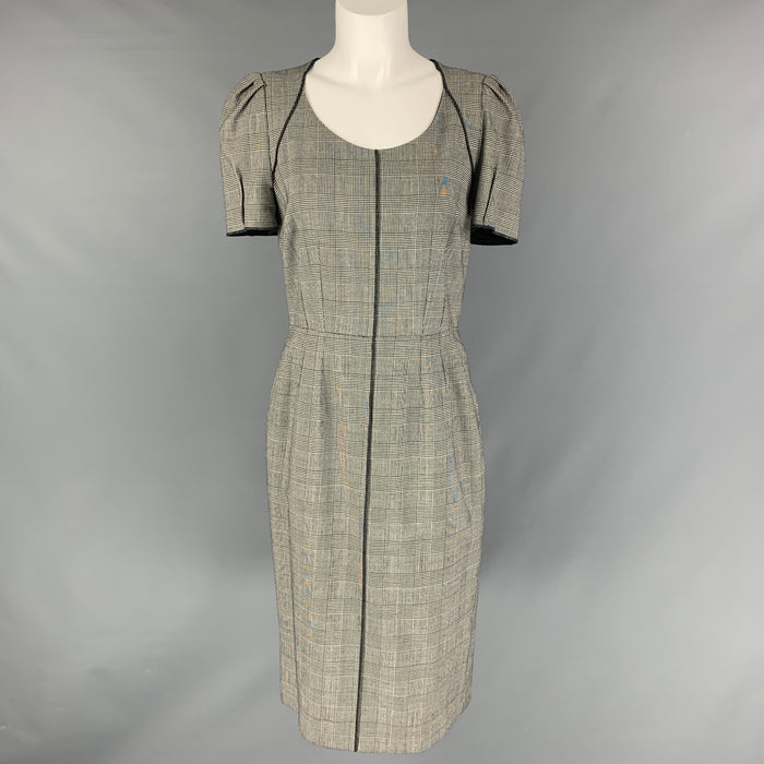 DOLCE & GABBANA Size 8 Black & White Wool & Elastane Glen plaid Short Sleeve Dress