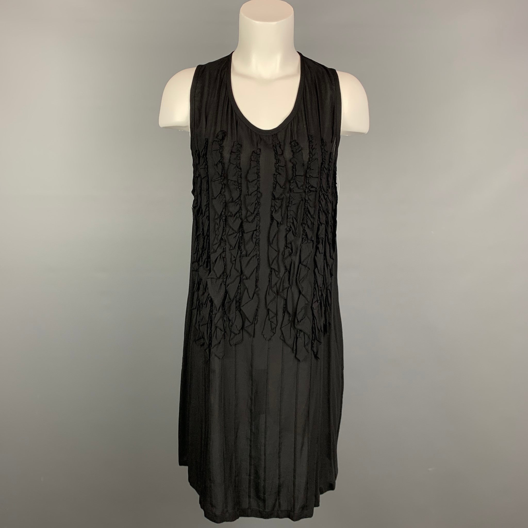 ANN DEMEULEMEESTER Size 6 Black Ruffled Shift Dress – Sui